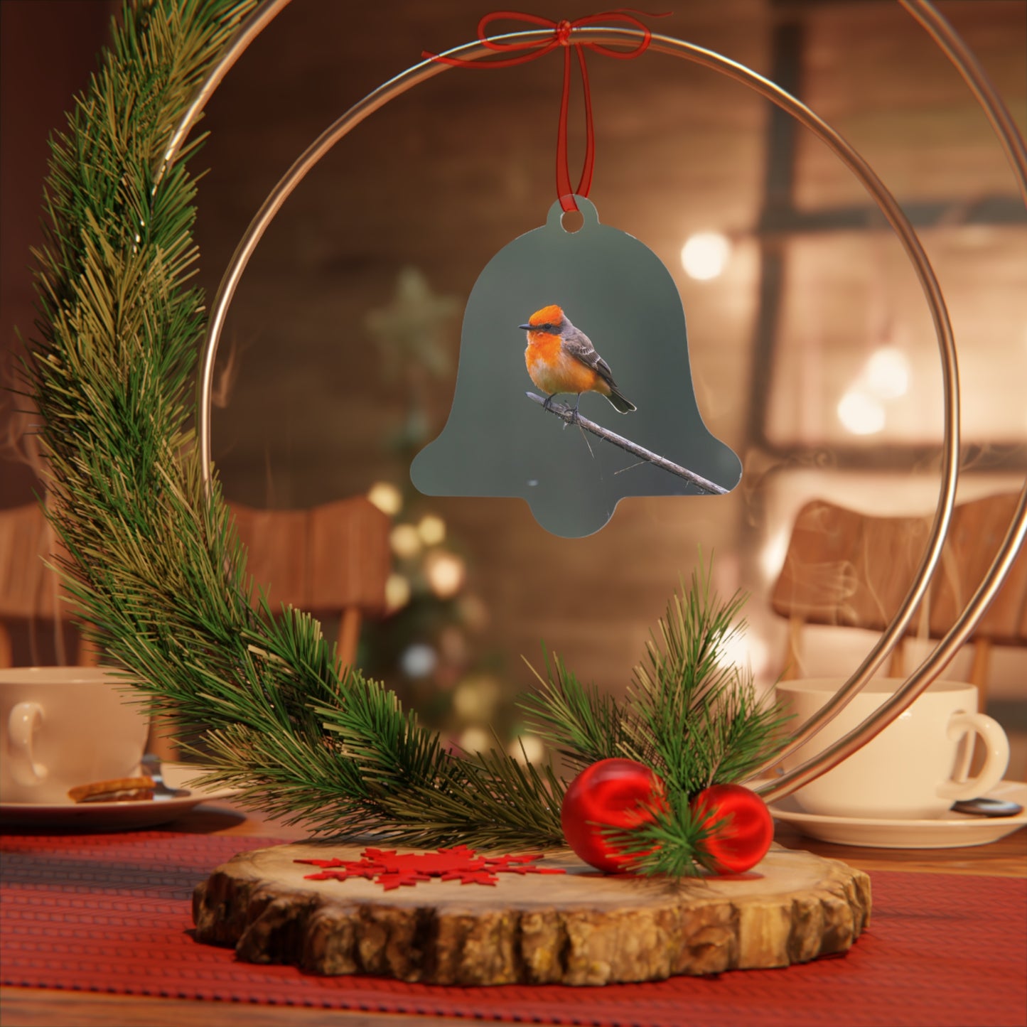 Metal Ornament - Vermillion Flycatcher for the Holidays