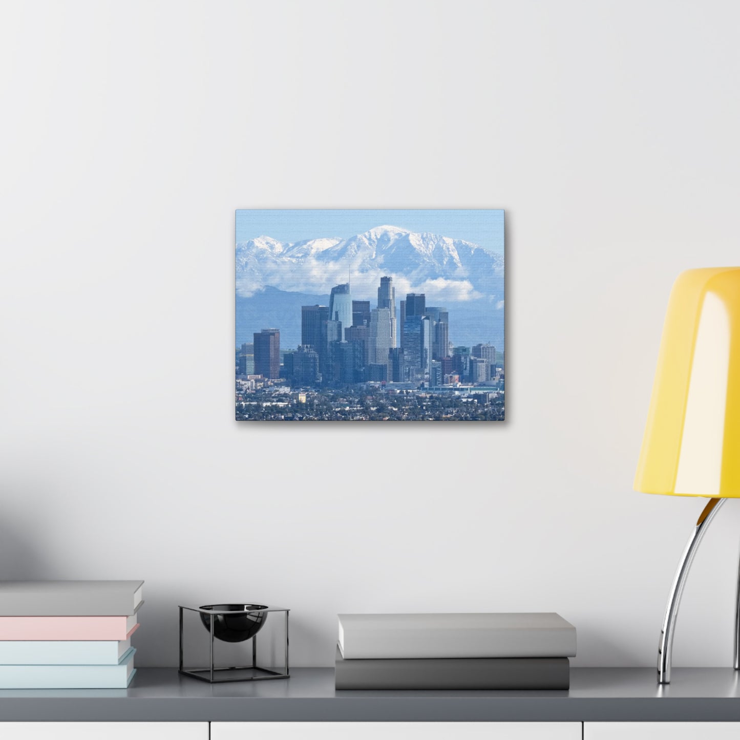 Canvas Print of Downtown Los Angeles with snow capped San Gabriel Mountains Wall Art