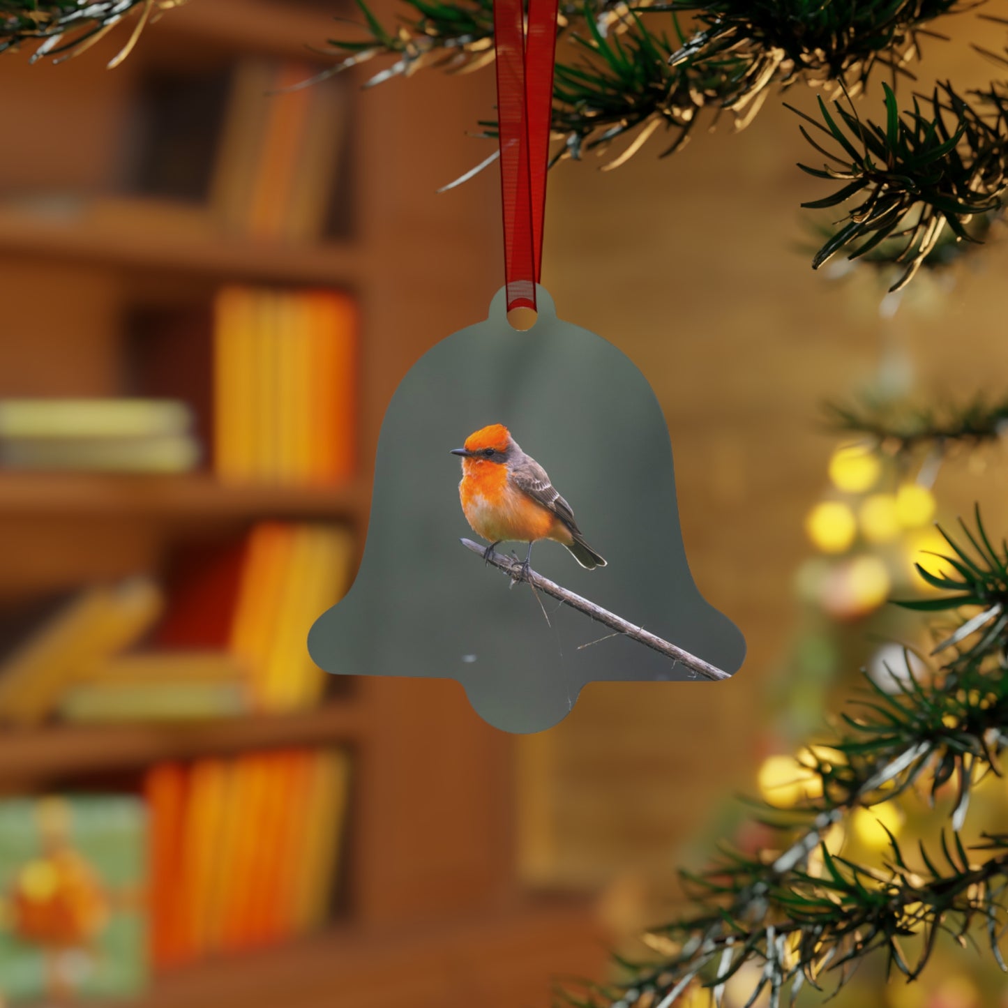 Metal Ornament - Vermillion Flycatcher for the Holidays