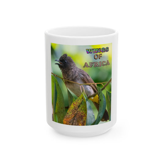 Ceramic Mug Wings of Africa with Common Bulbul, Bird Lover Gift, Nature Coffee Cup, Wildlife Tea Mug, Animal Print Drinkware,