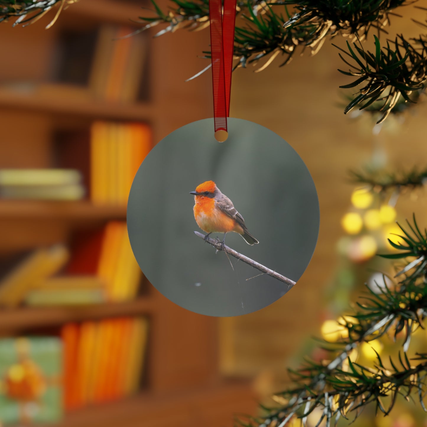 Metal Ornament - Vermillion Flycatcher for the Holidays