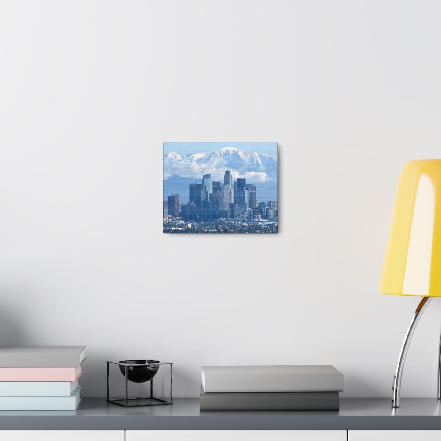 Canvas Print of Downtown Los Angeles with snow capped San Gabriel Mountains Wall Art