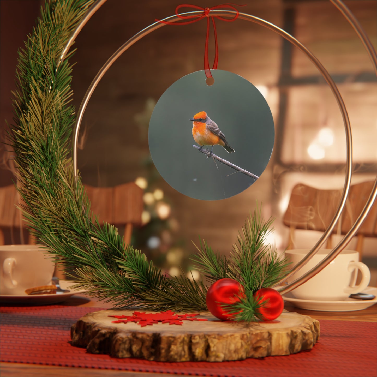 Metal Ornament - Vermillion Flycatcher for the Holidays