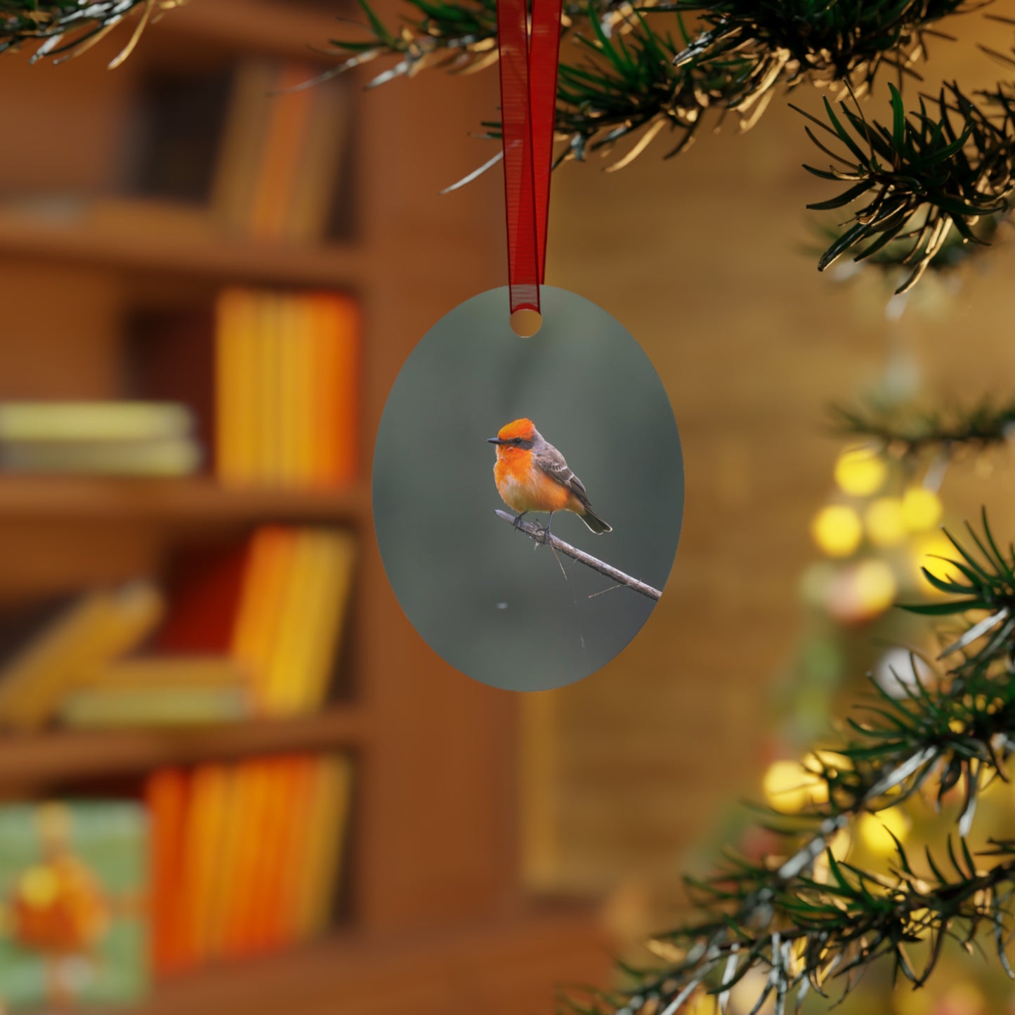 Metal Ornament - Vermillion Flycatcher for the Holidays