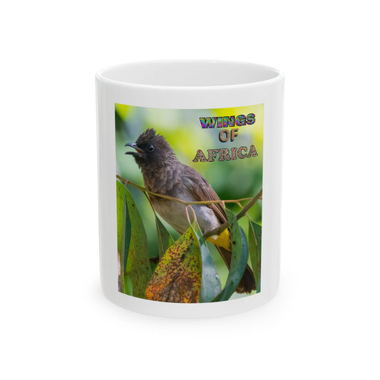 Ceramic Mug Wings of Africa with Common Bulbul, Bird Lover Gift, Nature Coffee Cup, Wildlife Tea Mug, Animal Print Drinkware,