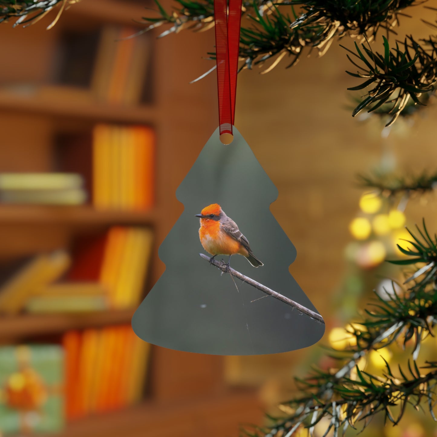 Metal Ornament - Vermillion Flycatcher for the Holidays