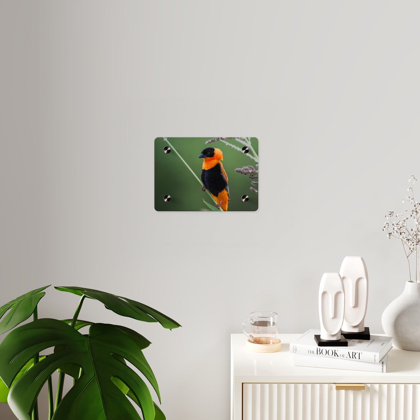 Acrylic Wall Art Panel - Vibrant Northern Red Bishop Weaver from Africa