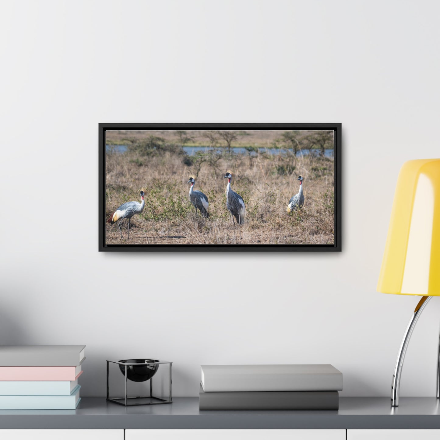 Canvas Wraps, African Crane in the Savannah Wall Art Decor - Horizontal Frame, Wildlife Nature Photography Print, Safari