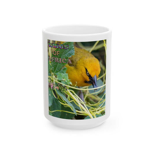 Ceramic Mug, Wings of Africa with a Village Weaverbird, Wings Coffee Cup, Gift for Bird Lovers