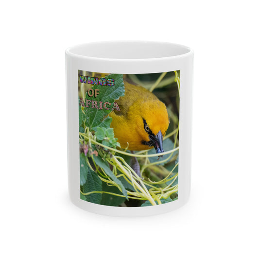 Ceramic Mug, Wings of Africa with a Village Weaverbird, Wings Coffee Cup, Gift for Bird Lovers